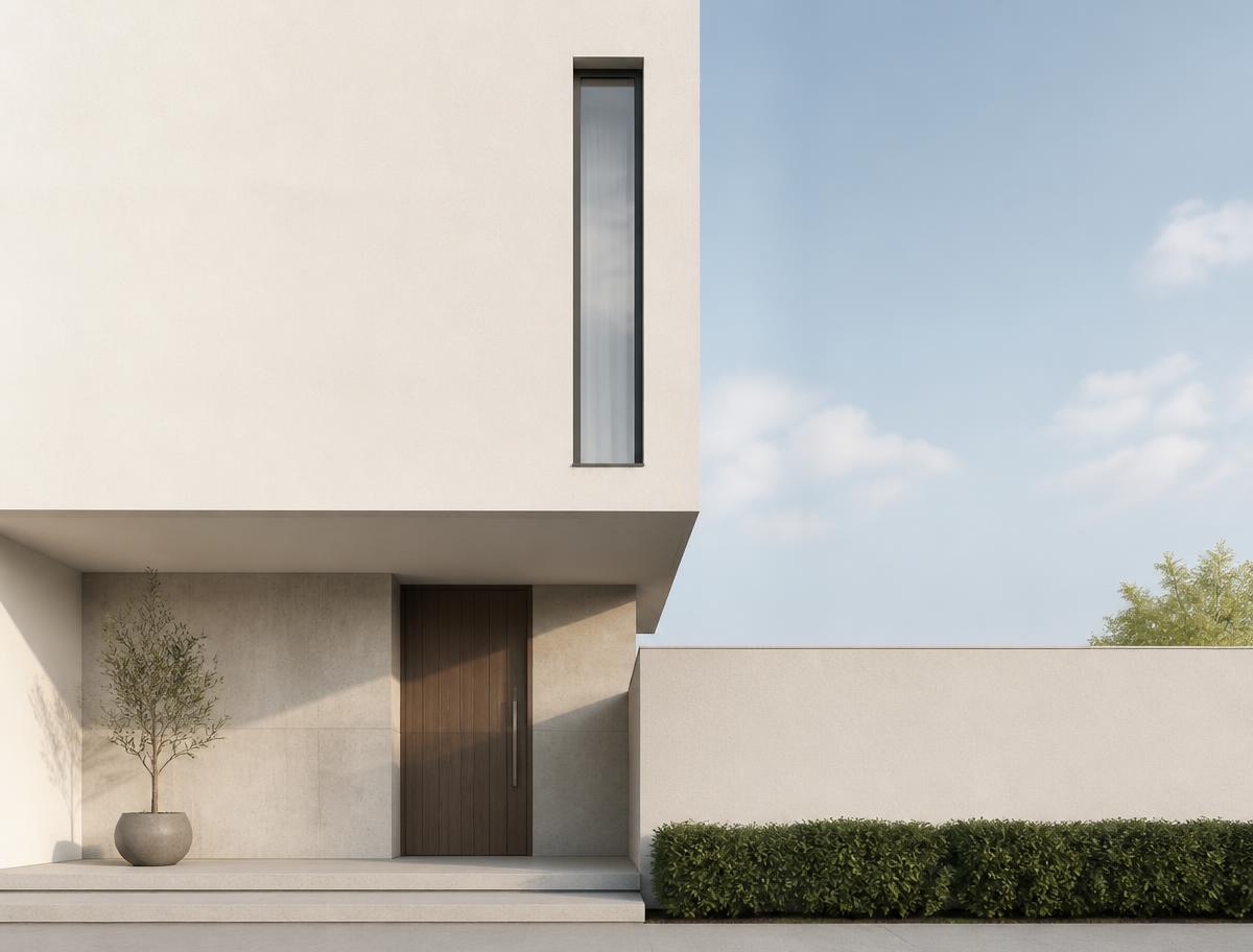 Fachada de una vivienda moderna bajo cielo despejado